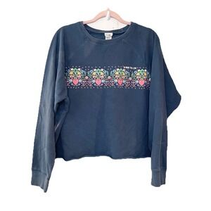 Natural Life Crewneck Do What You Love Blue Floral Crop Sweatshirt M *FLAW*
